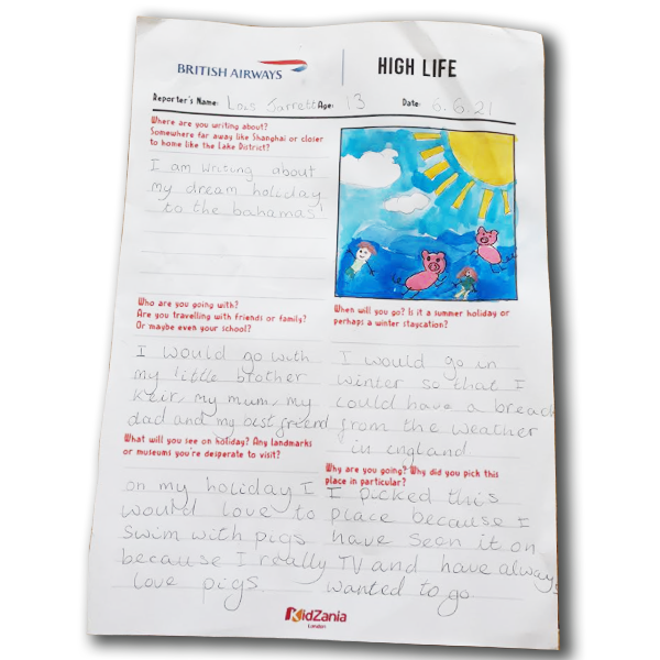 "I am writing about my dream holiday to the Bahamas!"